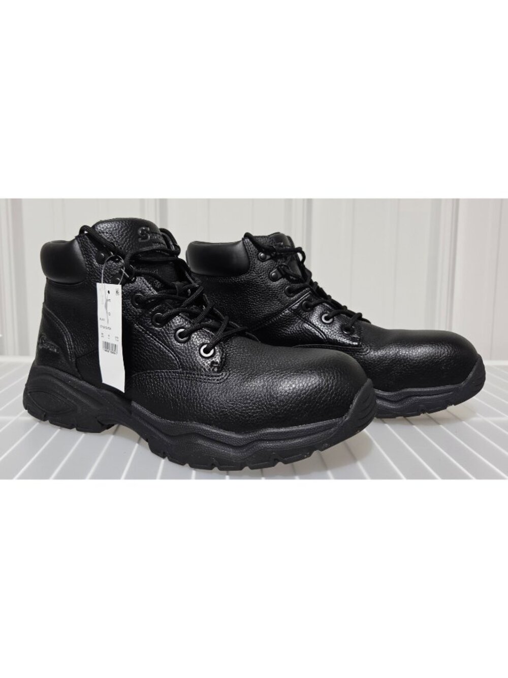 Skechers Work Elton Leather Blend Black Steel Toed Laced Boots -- Men's Size 13